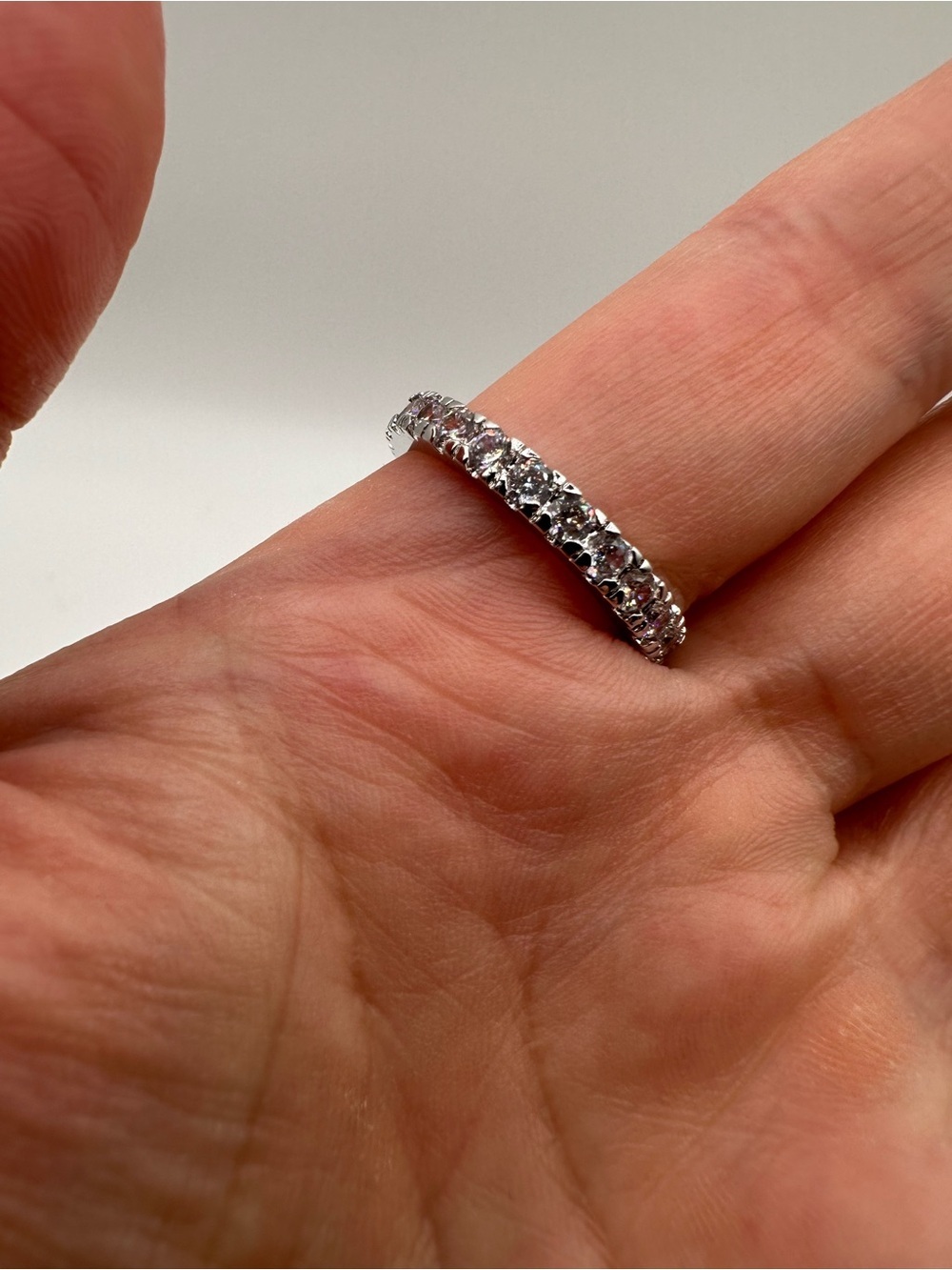 925 Sterling Silver Clear Round Prong Set Eternity Band Ring, Size 10 - Picture 5 of 8